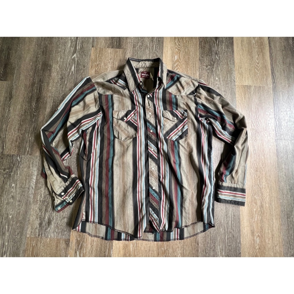 Vintage Wrangler Western Shirt Mens XL Multicolor Pearl Snap Striped Yoke